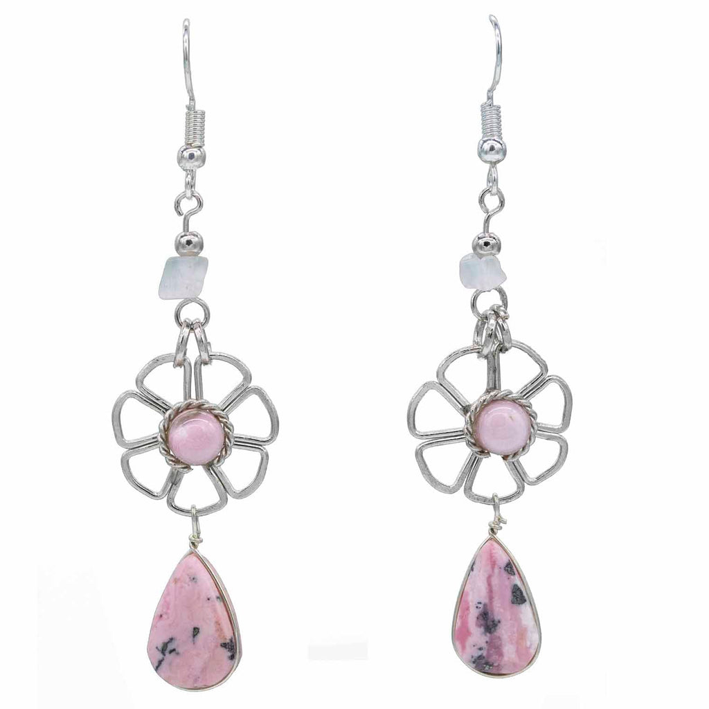 Stone Drop Flower Earrings-Siesta Crafts