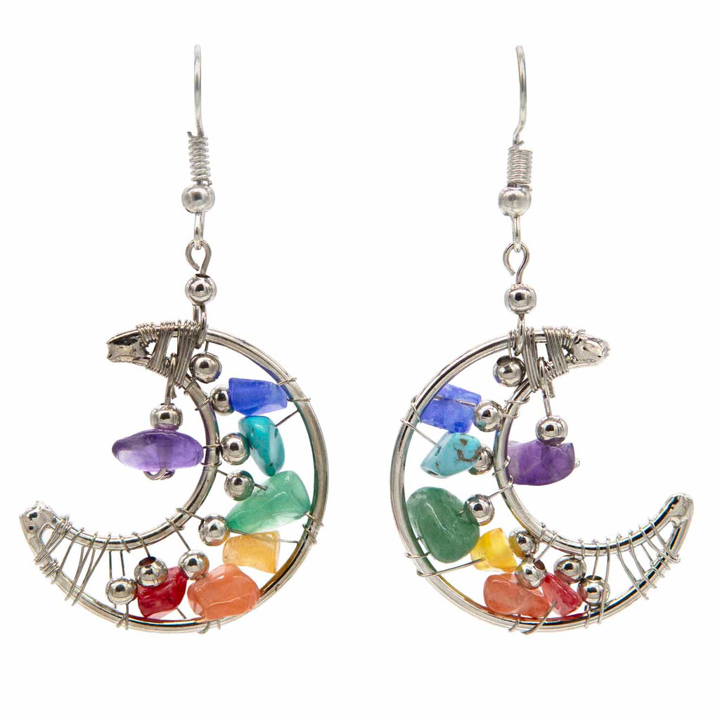 Crescent Moon and Stone Earrings-Siesta Crafts