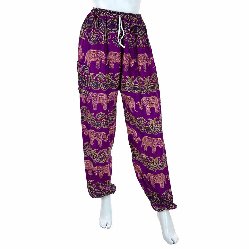 Drawstring Elephant Print Trousers-Siesta Crafts