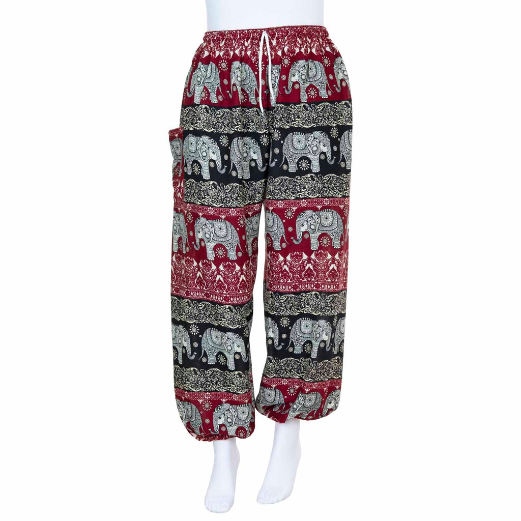 Drawstring Elephant Print Trousers-Siesta Crafts