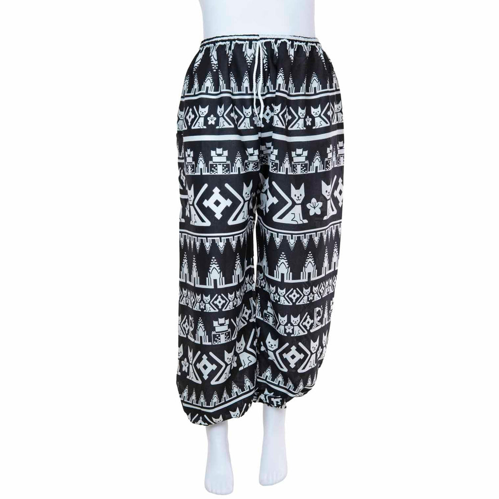 Drawstring Cat Print Trousers-Siesta Crafts