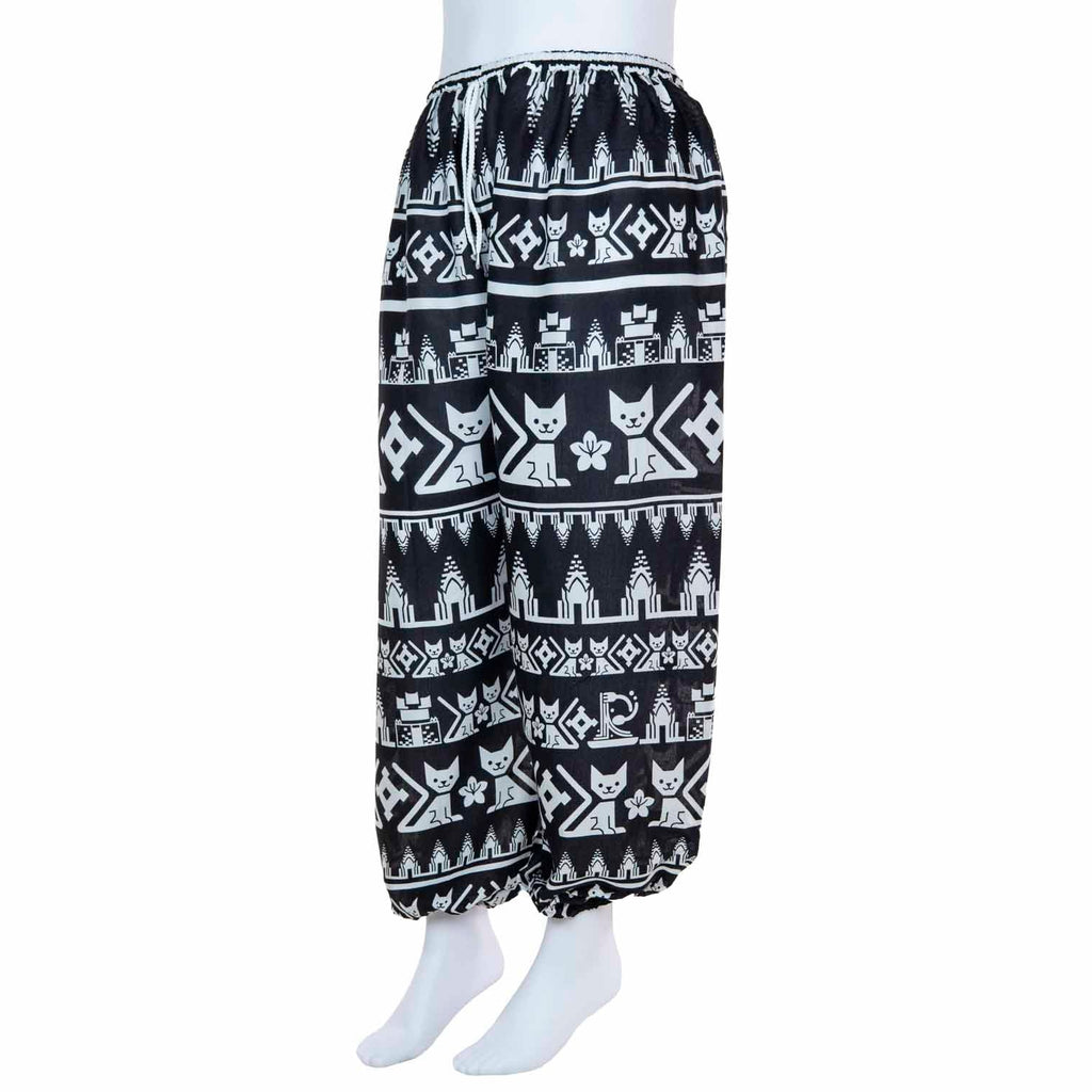 Drawstring Cat Print Trousers-Siesta Crafts