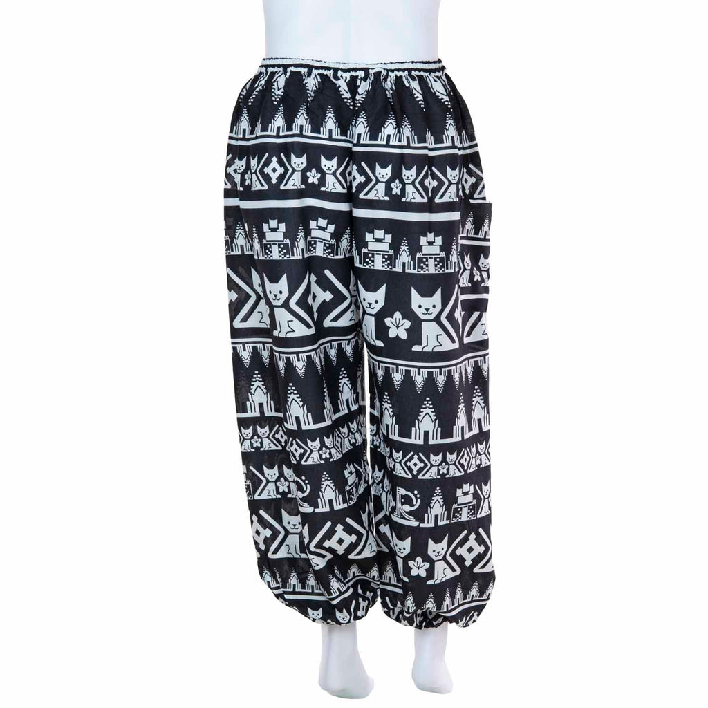 Drawstring Cat Print Trousers-Siesta Crafts