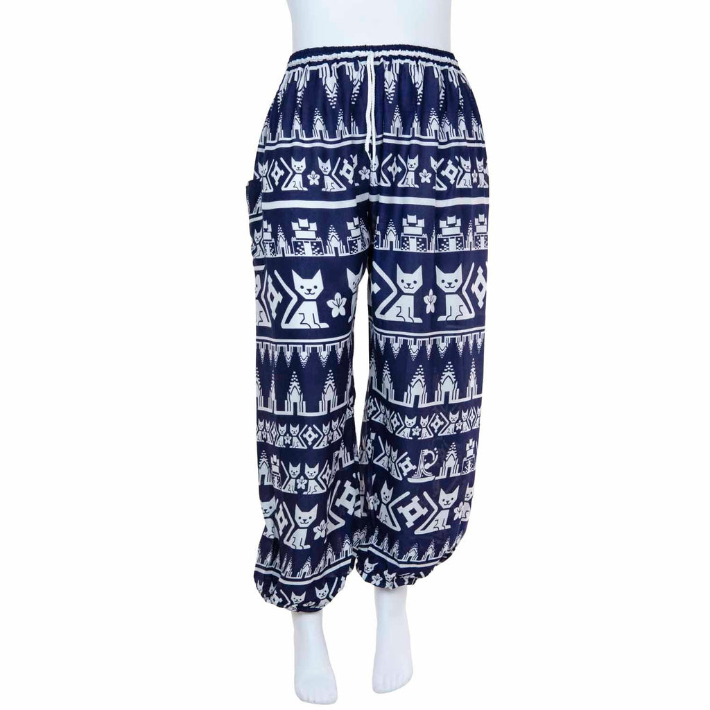 Drawstring Cat Print Trousers-Siesta Crafts