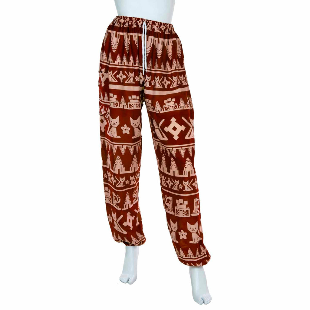 Drawstring Cat Print Trousers-Siesta Crafts