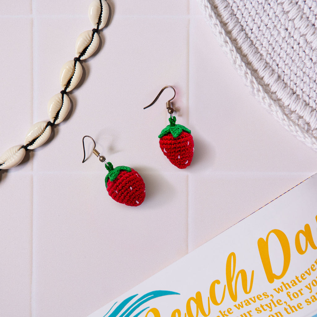Strawberry Crochet Earrings-Siesta Crafts