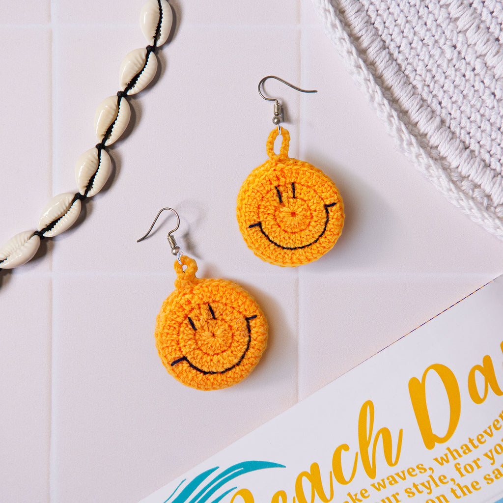 Smiley Face Crochet Earrings-Siesta Crafts