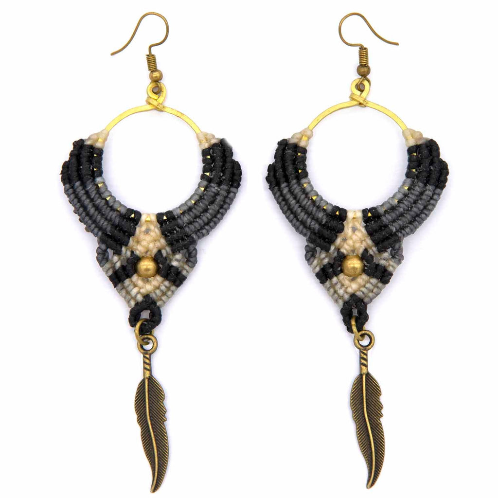Knotted Cotton Feather Earrings-Siesta Crafts