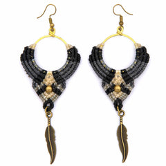 Knotted Cotton Feather Earrings-Siesta Crafts
