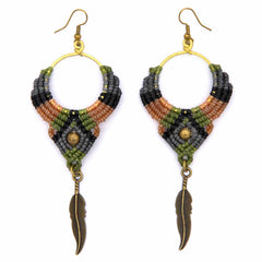 Knotted Cotton Feather Earrings-Siesta Crafts