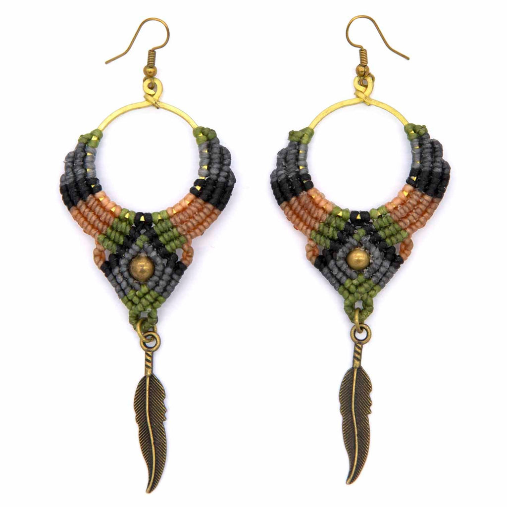 Knotted Cotton Feather Earrings-Siesta Crafts