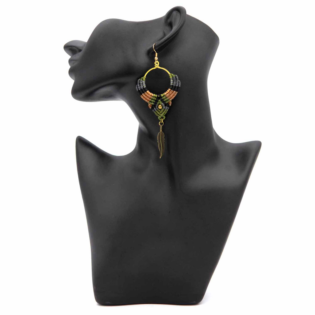 Knotted Cotton Feather Earrings-Siesta Crafts