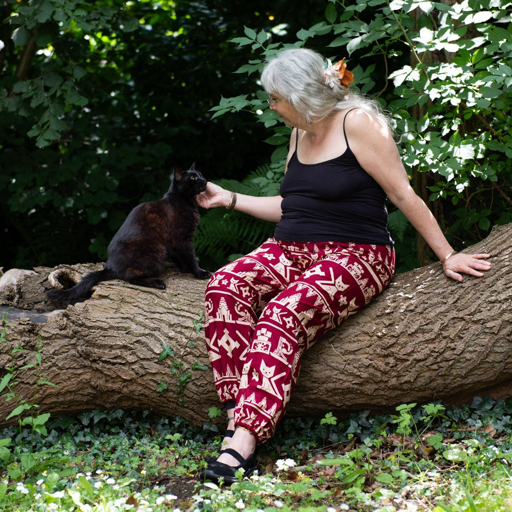Drawstring Cat Print Trousers-Siesta Crafts