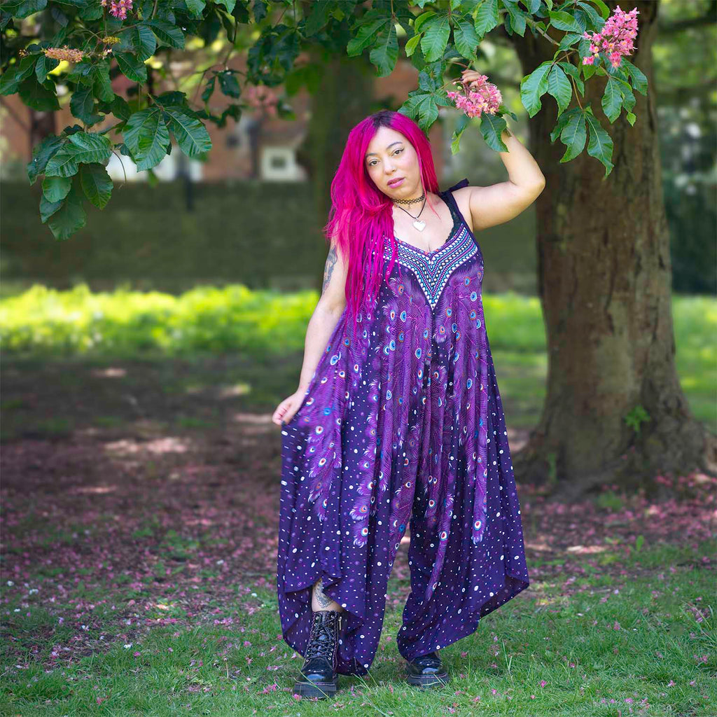 Cami Harem Peacock Feather Jumpsuit-Siesta Crafts