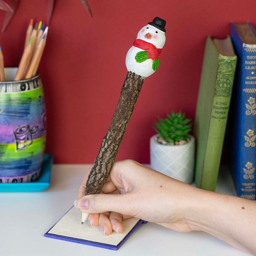 Snowman Sawdust Pencil-Siesta Crafts