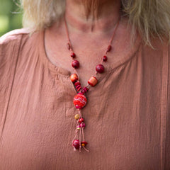 Wood and Crochet Bead Necklace