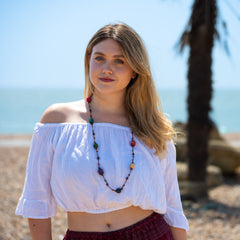 Wooden Bead and String Necklace