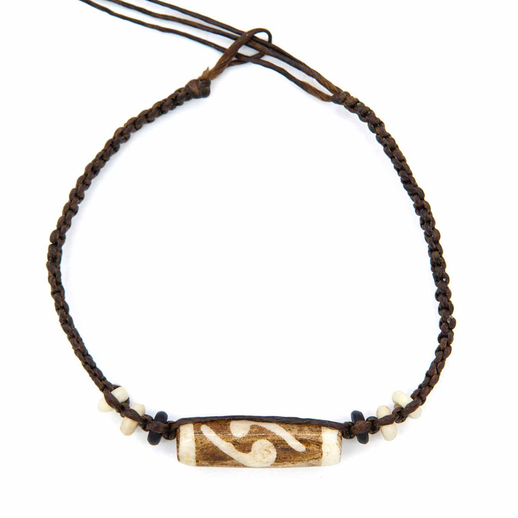 Knotted Cotton and Bone Bead Bracelet - Yin Yang Brown-Siesta Crafts