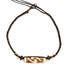 Knotted Cotton and Bone Bead Bracelet - Yin Yang Brown-Siesta Crafts