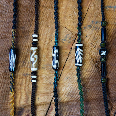 Knotted Cotton and Bone Bead Bracelet - Yin Yang Green-Siesta Crafts