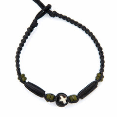 Knotted Cotton and Bone Bead Bracelet - X Black-Siesta Crafts
