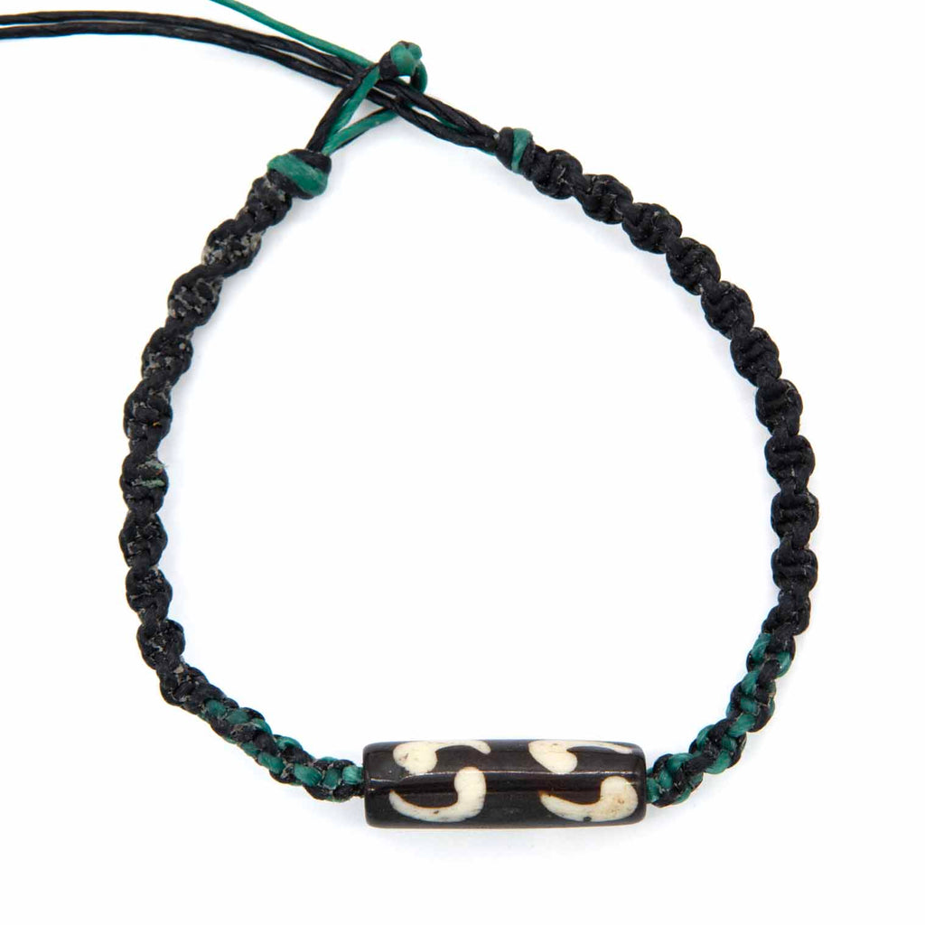 Knotted Cotton and Bone Bead Bracelet - Yin Yang Green-Siesta Crafts