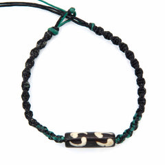 Knotted Cotton and Bone Bead Bracelet - Yin Yang Green-Siesta Crafts