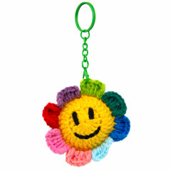 Smiley Face Rainbow Daisy Crochet Keyring-Siesta Crafts