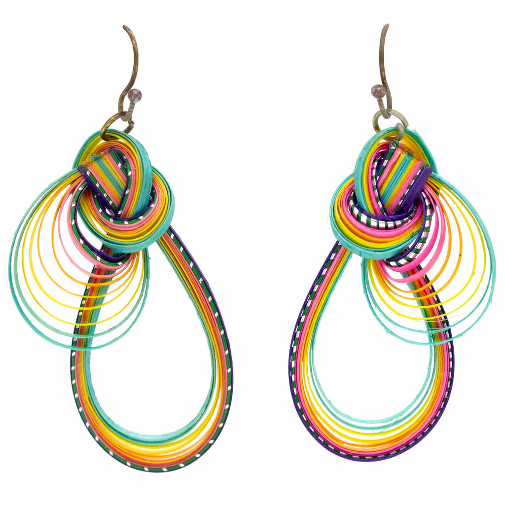 Twisted Bamboo Rainbow Earrings - Teardrop-Siesta Crafts