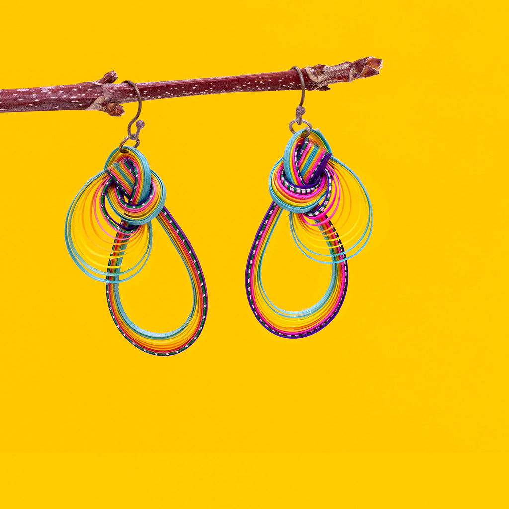 Twisted Bamboo Rainbow Earrings - Teardrop-Siesta Crafts