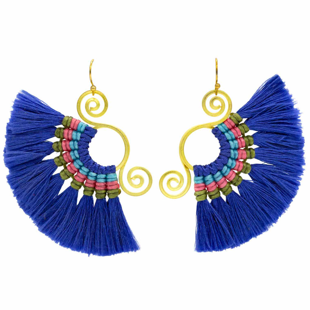 Macrame Tassel Earrings - Blue-Siesta Crafts