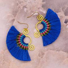 Macrame Tassel Earrings - Blue-Siesta Crafts