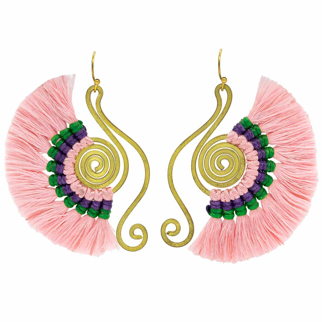 Macrame Tassel Earrings - Pink-Siesta Crafts