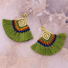 Macrame Tassel Earrings - Green-Siesta Crafts