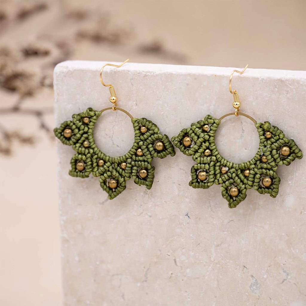 Knotted Cotton Drop Hoop Mandala Earrings