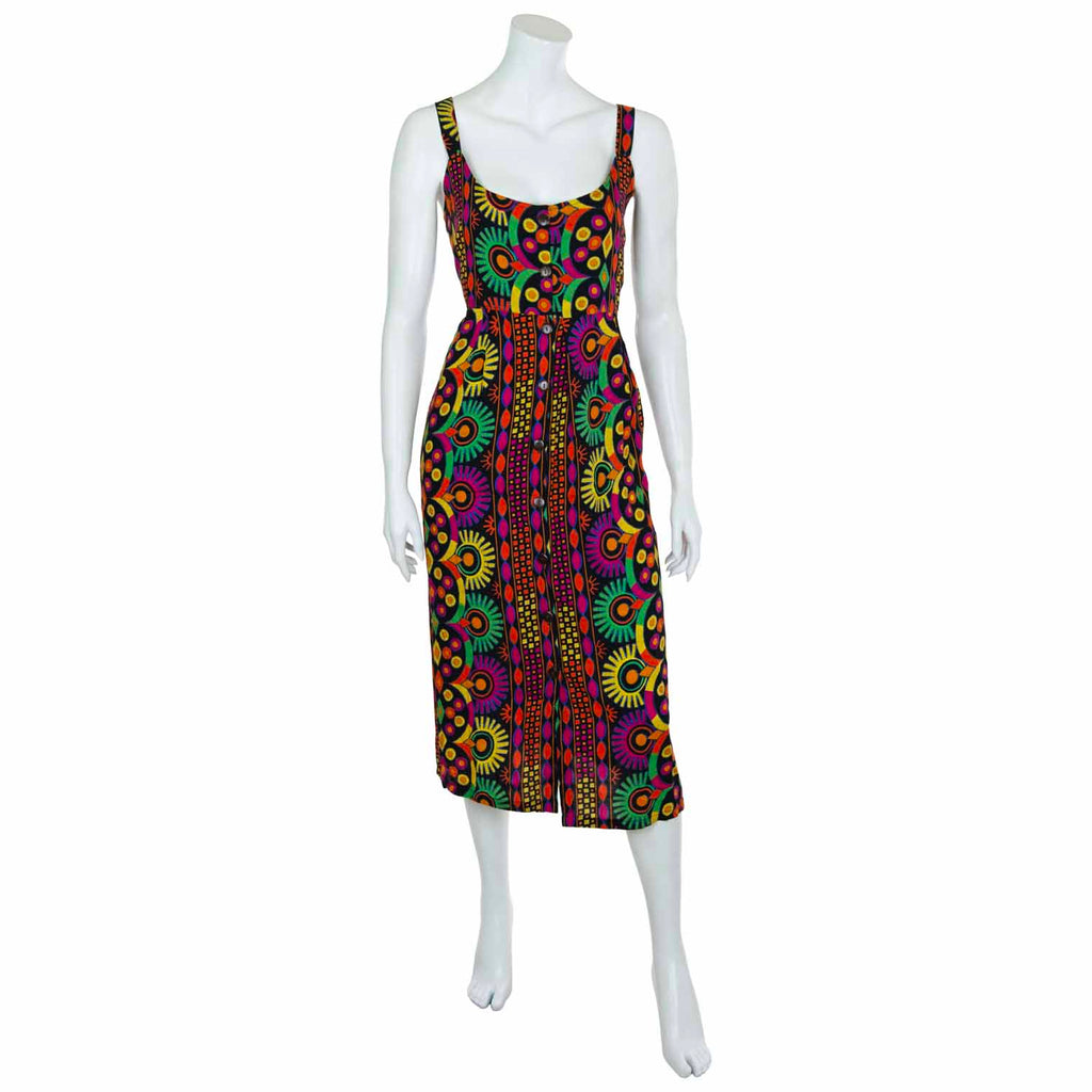 Kaleidoscope Button Up Midi Dress-Siesta Crafts