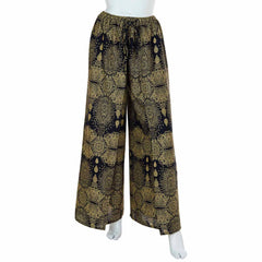 Faux Wrap Wide Leg Trousers - Black Marquise Mandala