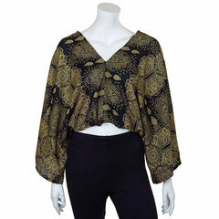 Relaxed Fit V-Neck Top - Black Marquise Mandala