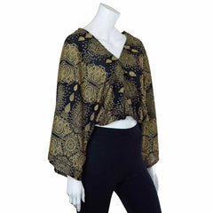 Relaxed Fit V-Neck Top - Black Marquise Mandala
