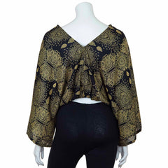 Relaxed Fit V-Neck Top - Black Marquise Mandala