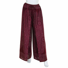Faux Wrap Wide Leg Trousers - Maroon Orb Mandala