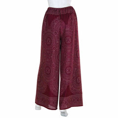 Faux Wrap Wide Leg Trousers - Maroon Orb Mandala