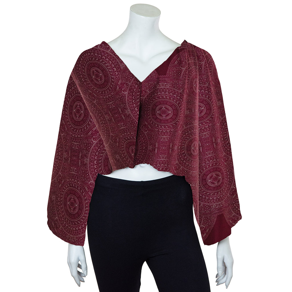 Relaxed Fit V-Neck Top - Maroon Orb Mandala