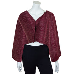 Relaxed Fit V-Neck Top - Maroon Orb Mandala