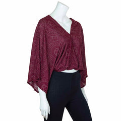 Relaxed Fit V-Neck Top - Maroon Orb Mandala