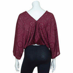 Relaxed Fit V-Neck Top - Maroon Orb Mandala