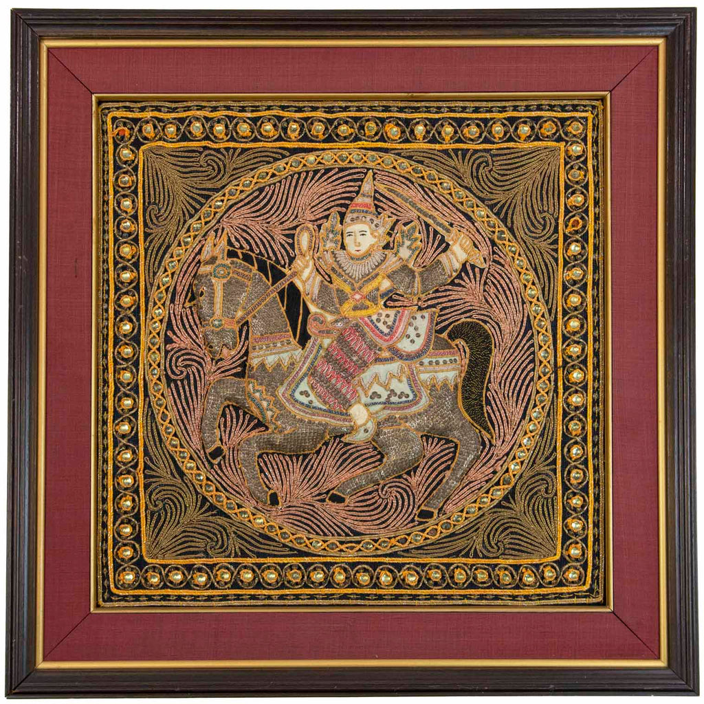 Framed Vintage Kalaga Tapestry No.1 - Warrior on Horse-Siesta Crafts