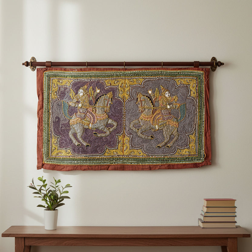 Vintage Kalaga Tapestry No.4 - Warriors on Horseback-Siesta Crafts