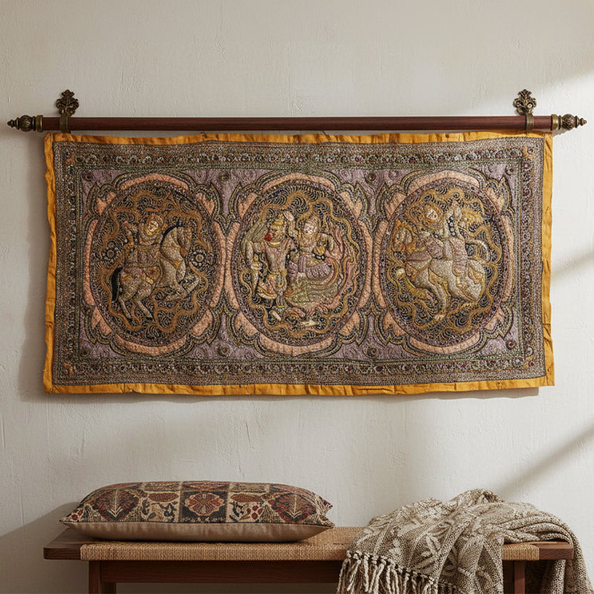 Vintage Kalaga Tapestry No.9 - Garuda, Horse & Lion-Siesta Crafts