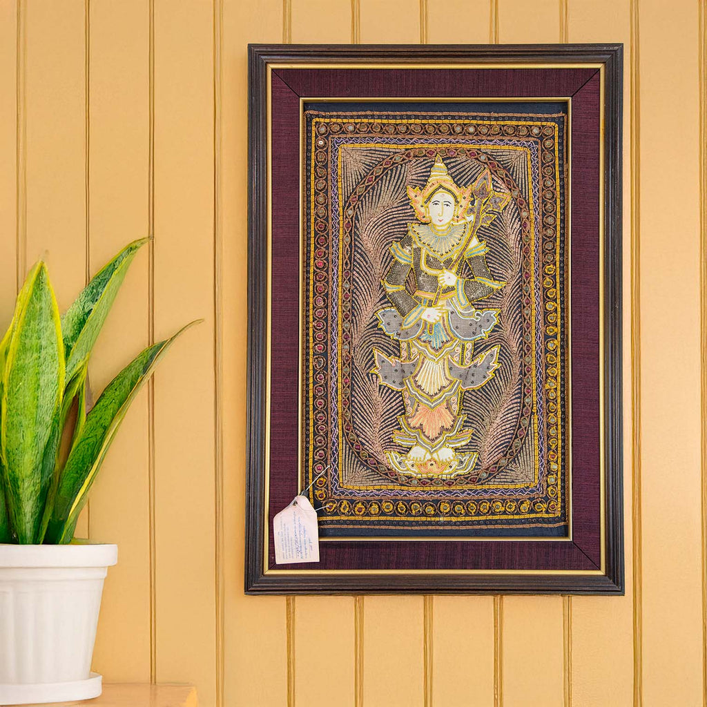 Framed Vintage Kalaga Tapestry No.18 - Thagyamin Nat-Siesta Crafts